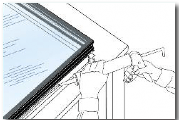 applying sealant corners for Re-Glazing Curtain wall